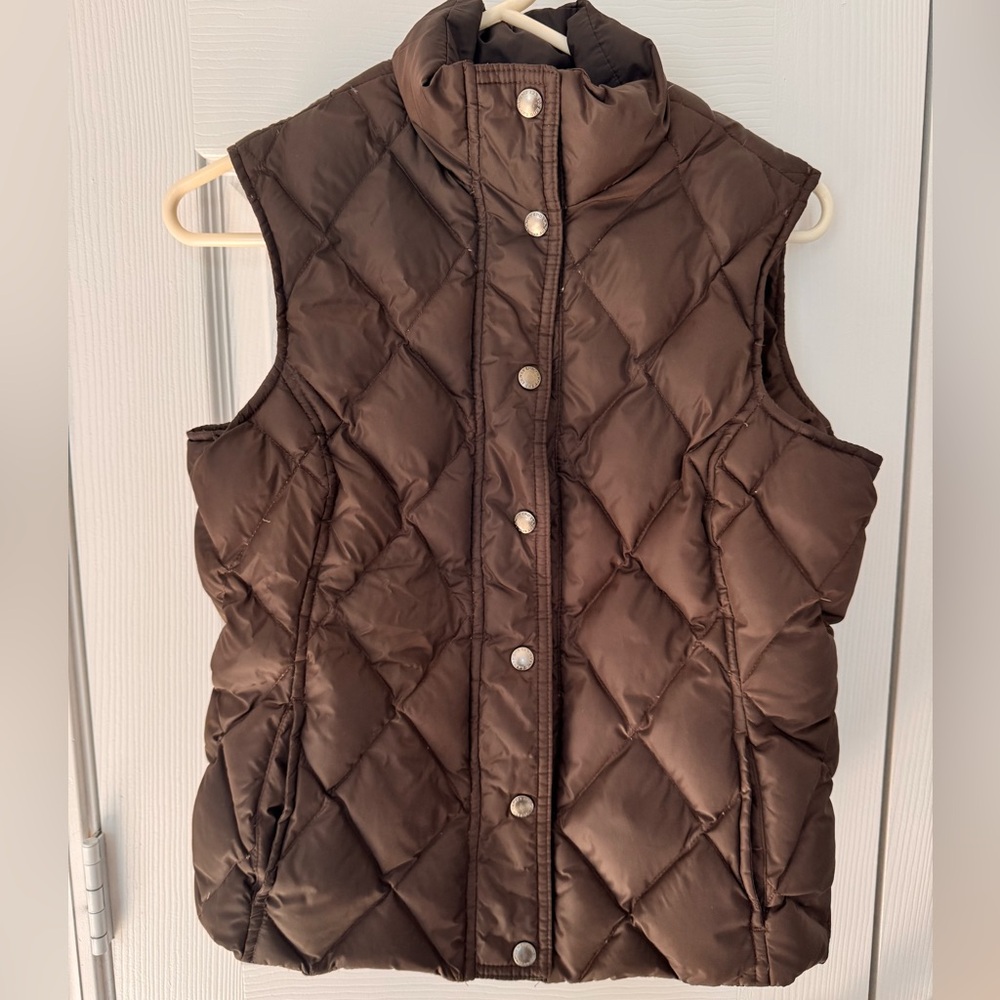 Lands' End Women's Quilted Dark Brown Puffer Vest Size S